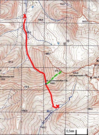 Карта перевал Восточный Арсеньева, пик Ферсмана